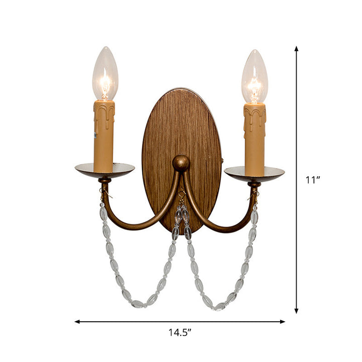 Skørter | Wooden candle wall lamp light rustic crystal beads 2 lights hallway wall mount lamp