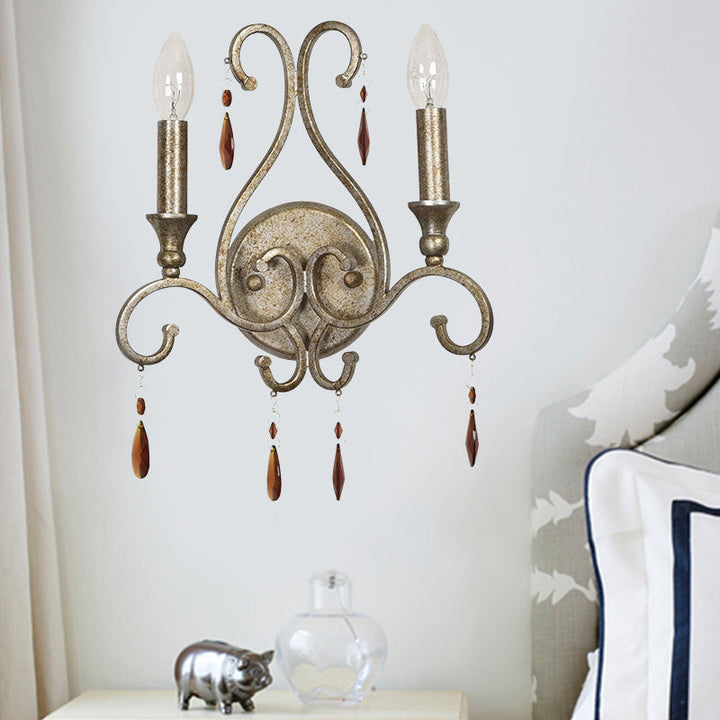 Skørter | Alter Silver 2-Head Wall Lamp Rustic Amber Crystal Candle Holder Wall Light