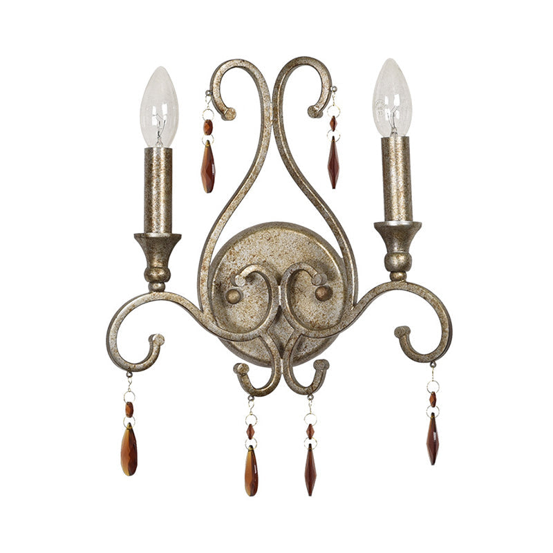Skørter | Alter Silver 2-Head Wall Lamp Rustic Amber Crystal Candle Holder Wall Light