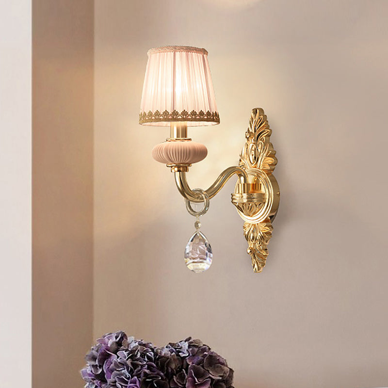 Skørter | Fabric Pink Wall Lamp Cone 1/2-Ball Rural Wall Lamp Lighting Fixture with Helime Crystal Drop