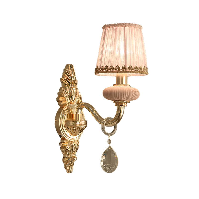 Skørter | Fabric Pink Wall Lamp Cone 1/2-Ball Rural Wall Lamp Lighting Fixture with Helime Crystal Drop