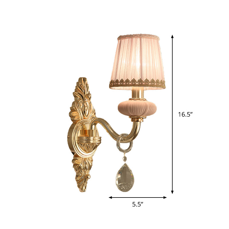 Skørter | Fabric Pink Wall Lamp Cone 1/2-Ball Rural Wall Lamp Lighting Fixture with Helime Crystal Drop