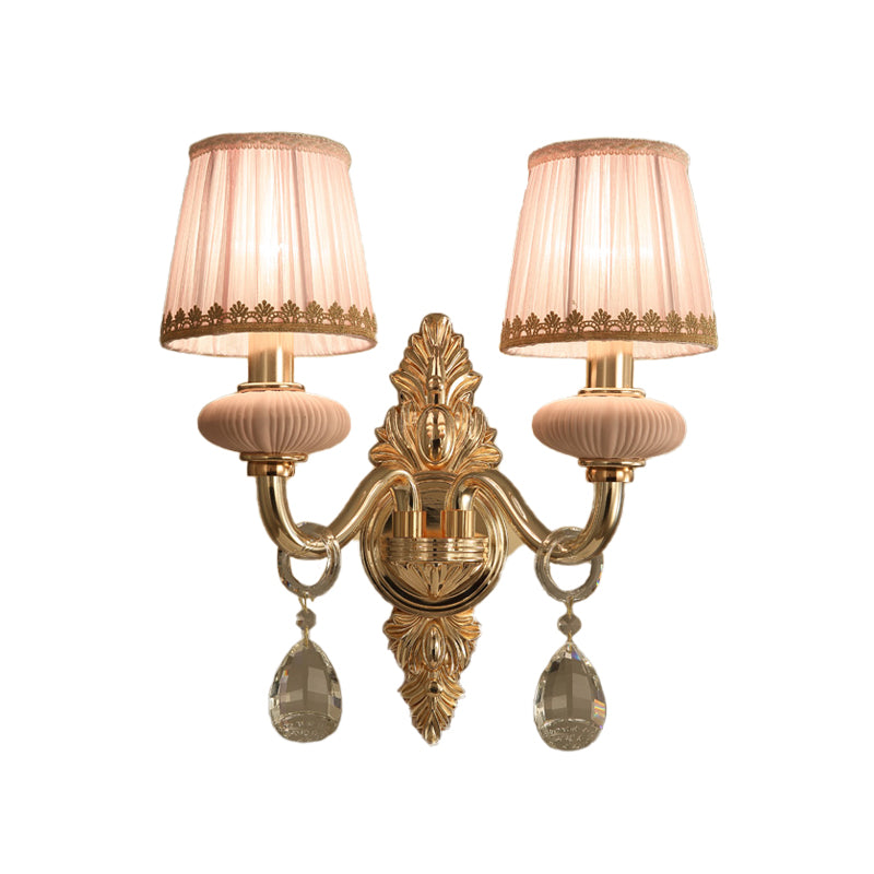 Skørter | Fabric Pink Wall Lamp Cone 1/2-Ball Rural Wall Lamp Lighting Fixture with Helime Crystal Drop