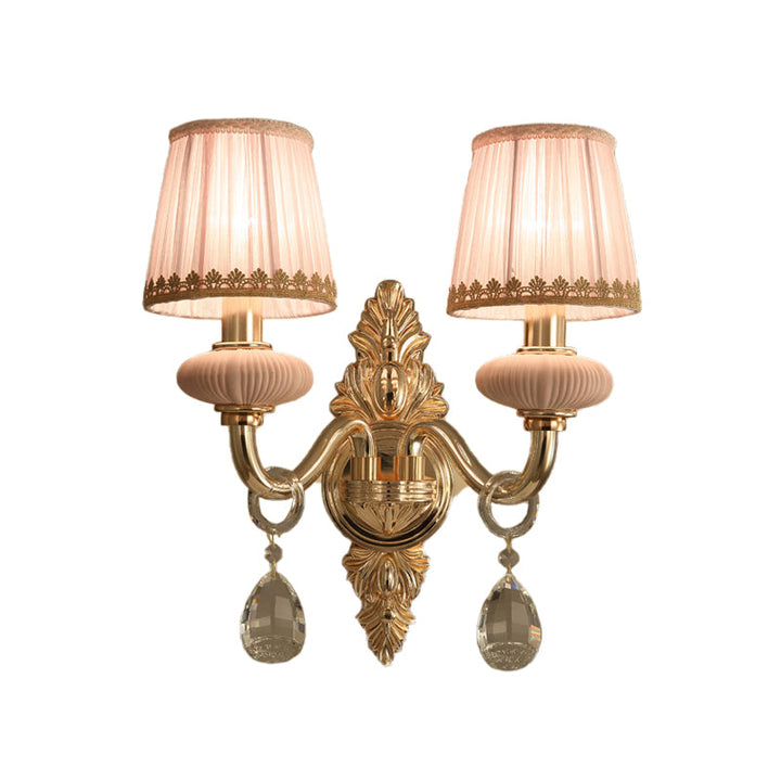 Skørter | Fabric Pink Wall Lamp Cone 1/2-Ball Rural Wall Lamp Lighting Fixture with Helime Crystal Drop