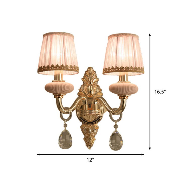 Skørter | Fabric Pink Wall Lamp Cone 1/2-Ball Rural Wall Lamp Lighting Fixture with Helime Crystal Drop