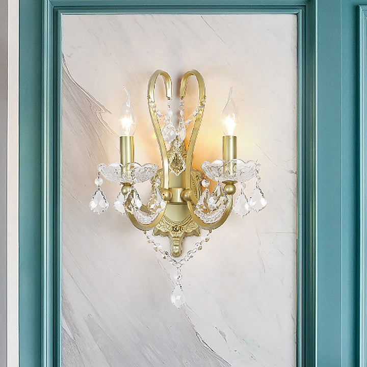 Skørter | Rural Candle Wall Lamp 1/2-Cup Crystal Wall Lighting Fixture in Gold for Living Room