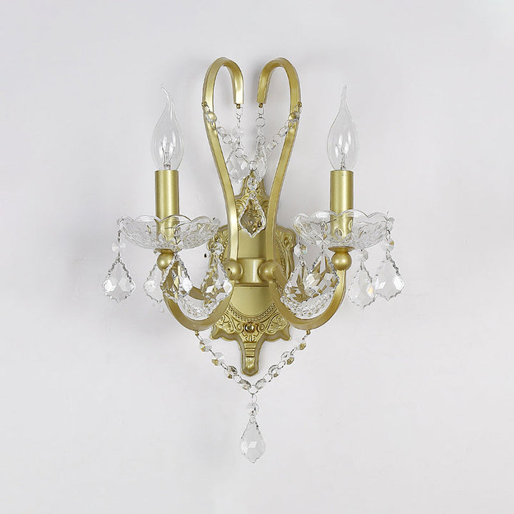 Skørter | Rural Candle Wall Lamp 1/2-Cup Crystal Wall Lighting Fixture in Gold for Living Room