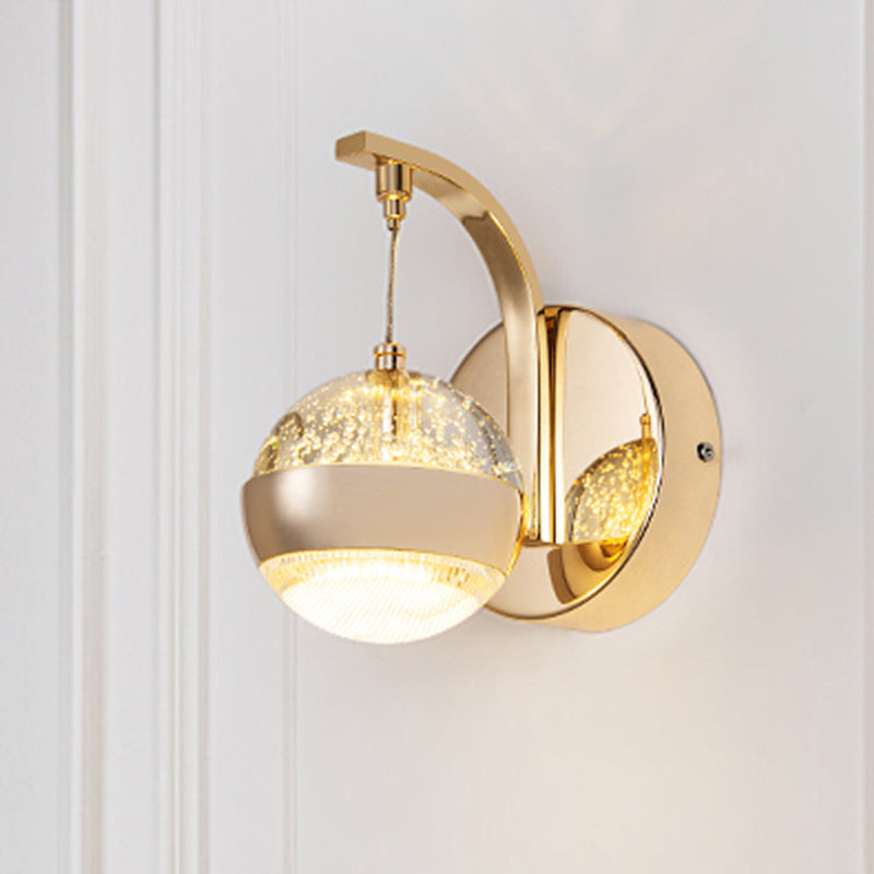 Lisslune | Seedy Crystal Ball Wall Lamp Contemporary LED Bedroom Wall Fixture in Gold/Chrome