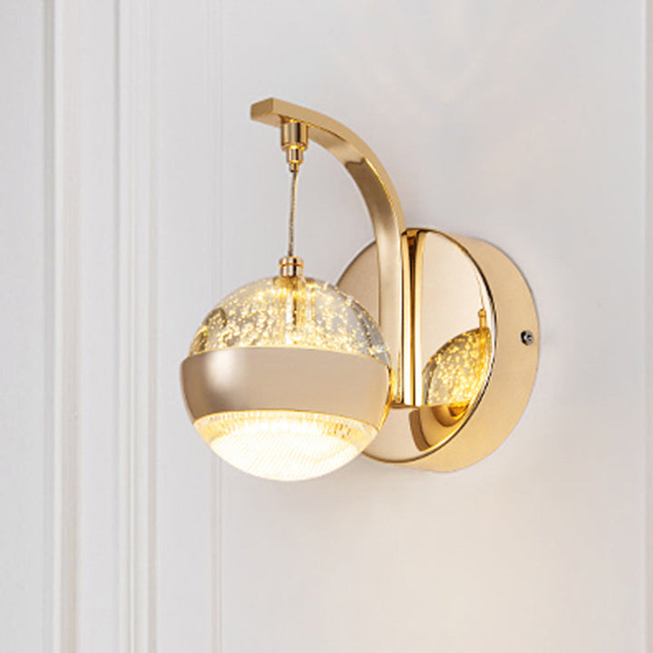 Lisslune | Seedy Crystal Ball Wall Lamp Contemporary LED Bedroom Wall Fixture in Gold/Chrome