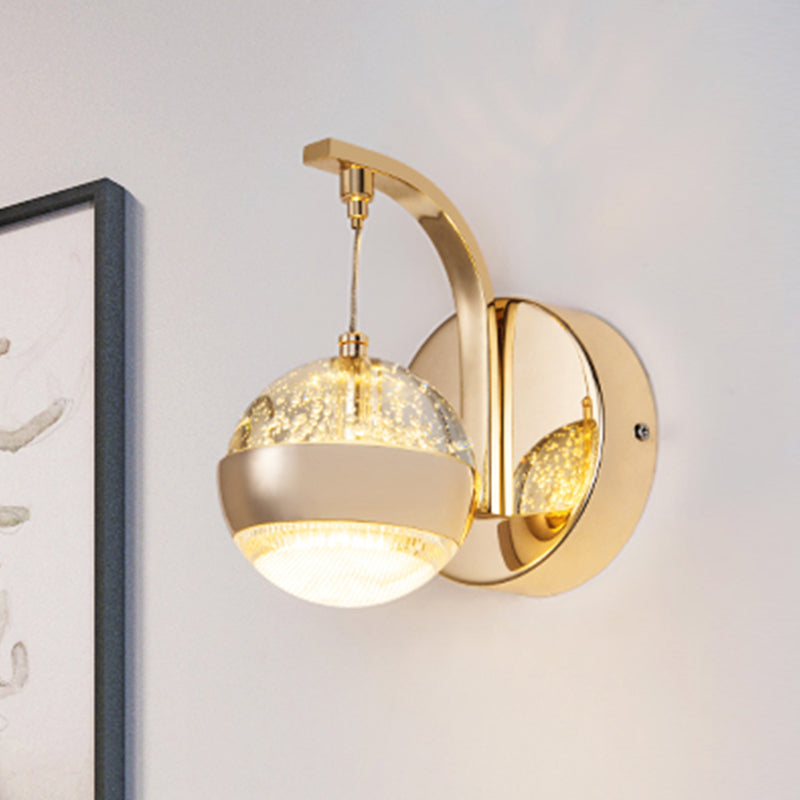 Lisslune | Seedy Crystal Ball Wall Lamp Contemporary LED Bedroom Wall Fixture in Gold/Chrome