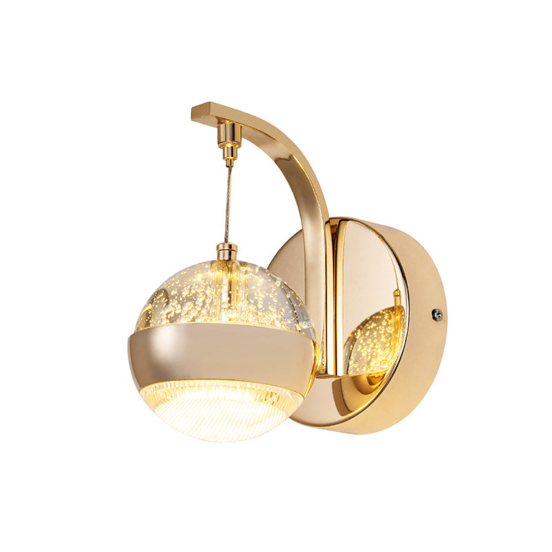Lisslune | Seedy Crystal Ball Wall Lamp Contemporary LED Bedroom Wall Fixture in Gold/Chrome