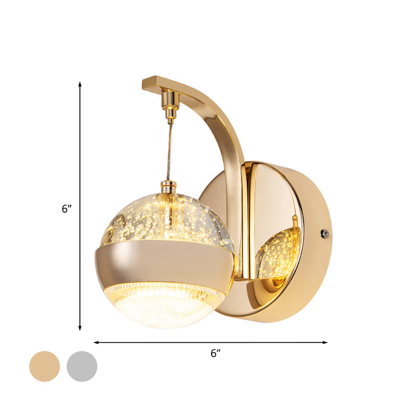 Lisslune | Seedy Crystal Ball Wall Lamp Contemporary LED Bedroom Wall Fixture in Gold/Chrome