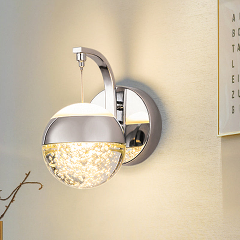 Lisslune | Seedy Crystal Ball Wall Lamp Contemporary LED Bedroom Wall Fixture in Gold/Chrome