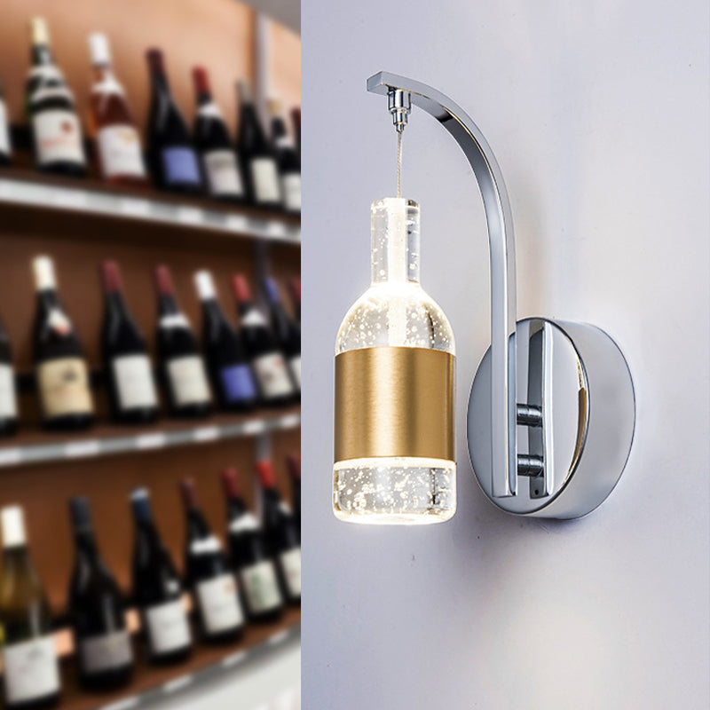 Lisslune | Modern Wine Bottle Wall Light Seedy Crystal LED Wall Mounted Light Fixture in Chrome