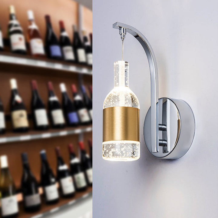 Lisslune | Modern Wine Bottle Wall Light Seedy Crystal LED Wall Mounted Light Fixture in Chrome