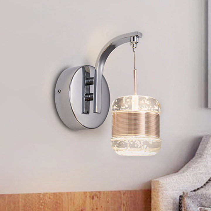 Lisslune | LED Seeded Crystal Wall Lamp Contemporary Chrome Cylinder Bedroom Wall Light Fixture