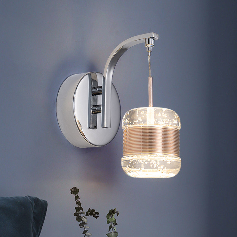 Lisslune | LED Seeded Crystal Wall Lamp Contemporary Chrome Cylinder Bedroom Wall Light Fixture