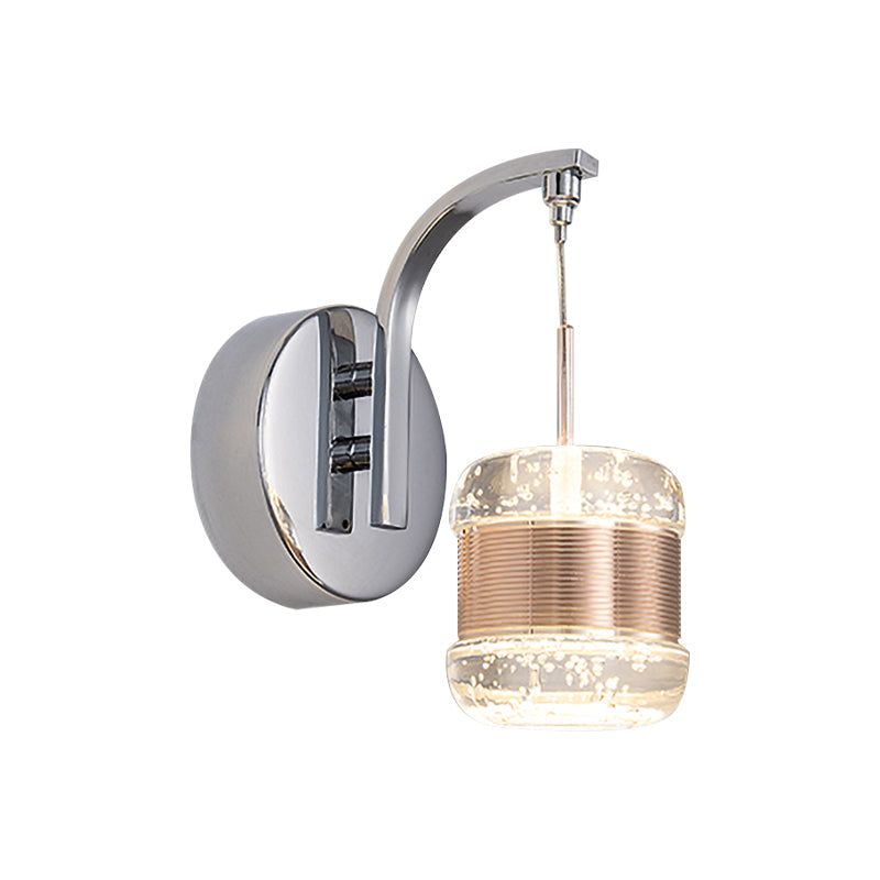 Lisslune | LED Seeded Crystal Wall Lamp Contemporary Chrome Cylinder Bedroom Wall Light Fixture