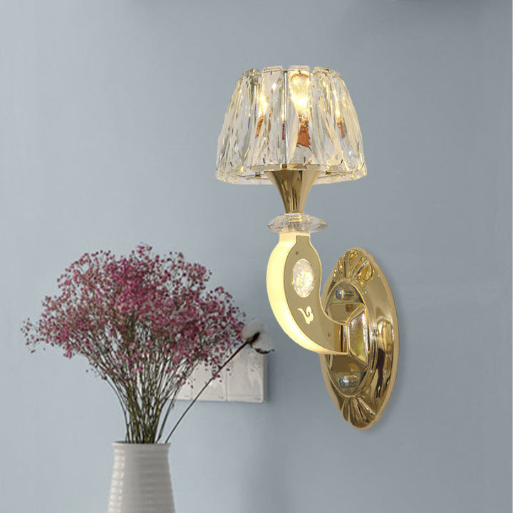 Lisslune | 1-Bulb Wall Lamp Simple Conical Clear Crystal Block Wall Mounted Light Fixture in Gold