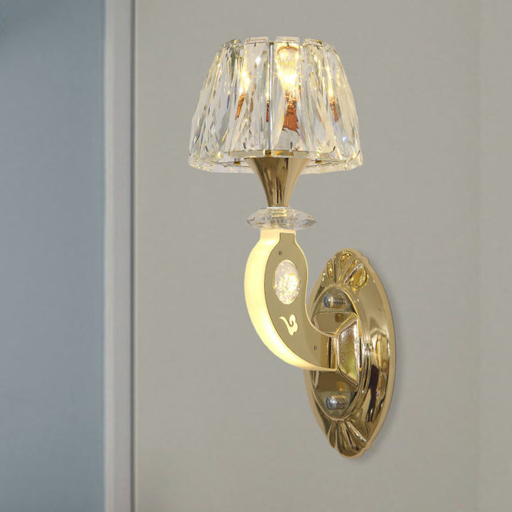Lisslune | 1-Bulb Wall Lamp Simple Conical Clear Crystal Block Wall Mounted Light Fixture in Gold