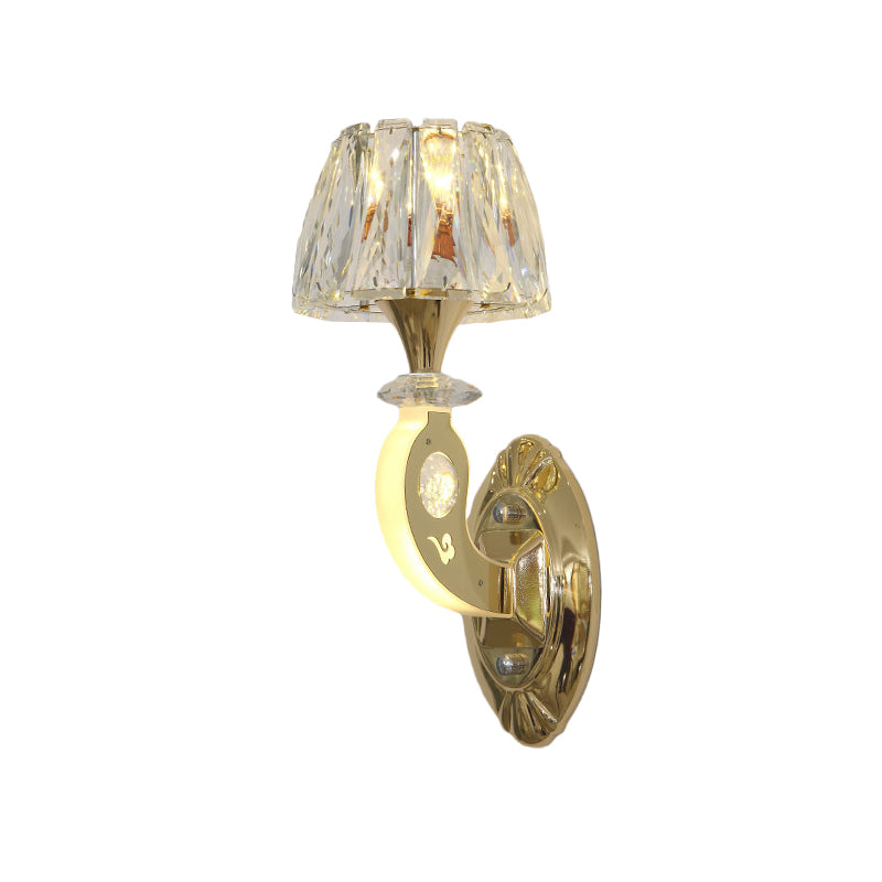 Lisslune | 1-Bulb Wall Lamp Simple Conical Clear Crystal Block Wall Mounted Light Fixture in Gold