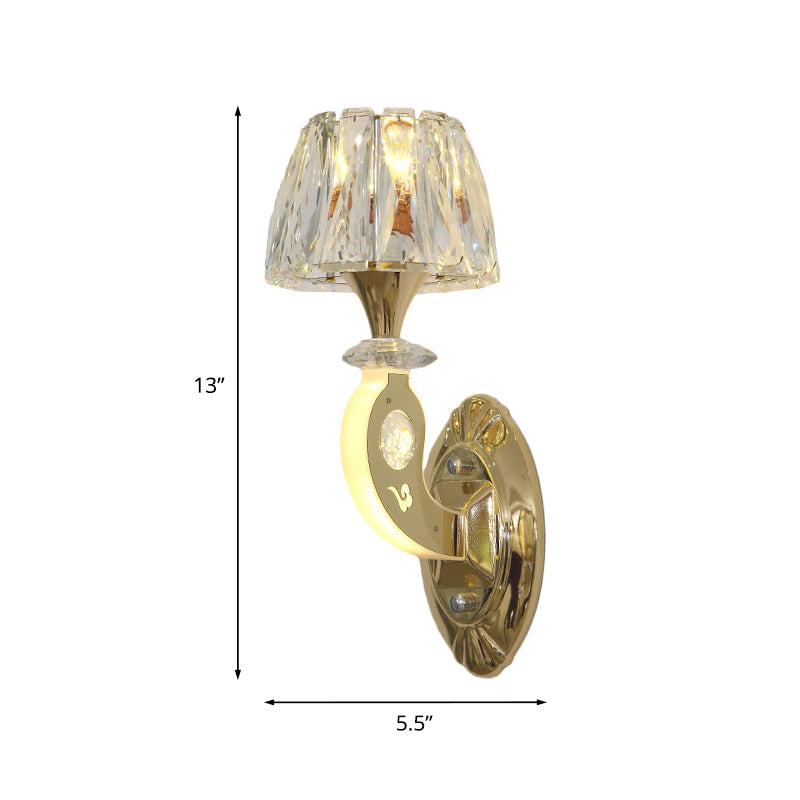 Lisslune | 1-Bulb Wall Lamp Simple Conical Clear Crystal Block Wall Mounted Light Fixture in Gold