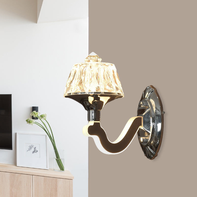 Lisslune | Cone Crystal Block Wall Sconce Simple 1-Light Living Room Wall Lighting Fixture in Chrome
