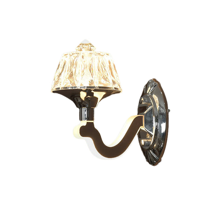 Lisslune | Cone Crystal Block Wall Sconce Simple 1-Light Living Room Wall Lighting Fixture in Chrome