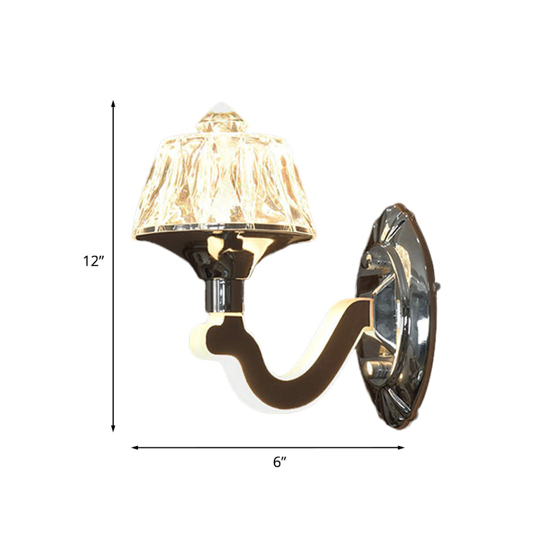 Lisslune | Cone Crystal Block Wall Sconce Simple 1-Light Living Room Wall Lighting Fixture in Chrome