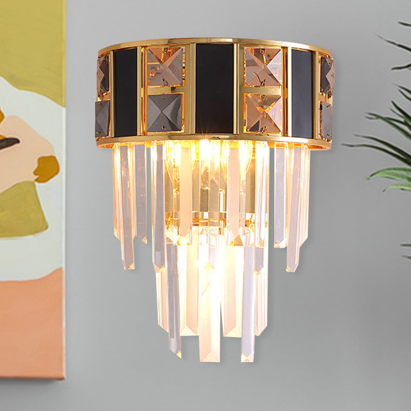 Lisslune | Black and gold staggered wall light Simplicity Clear K9 crystals 3 heads living room wall light