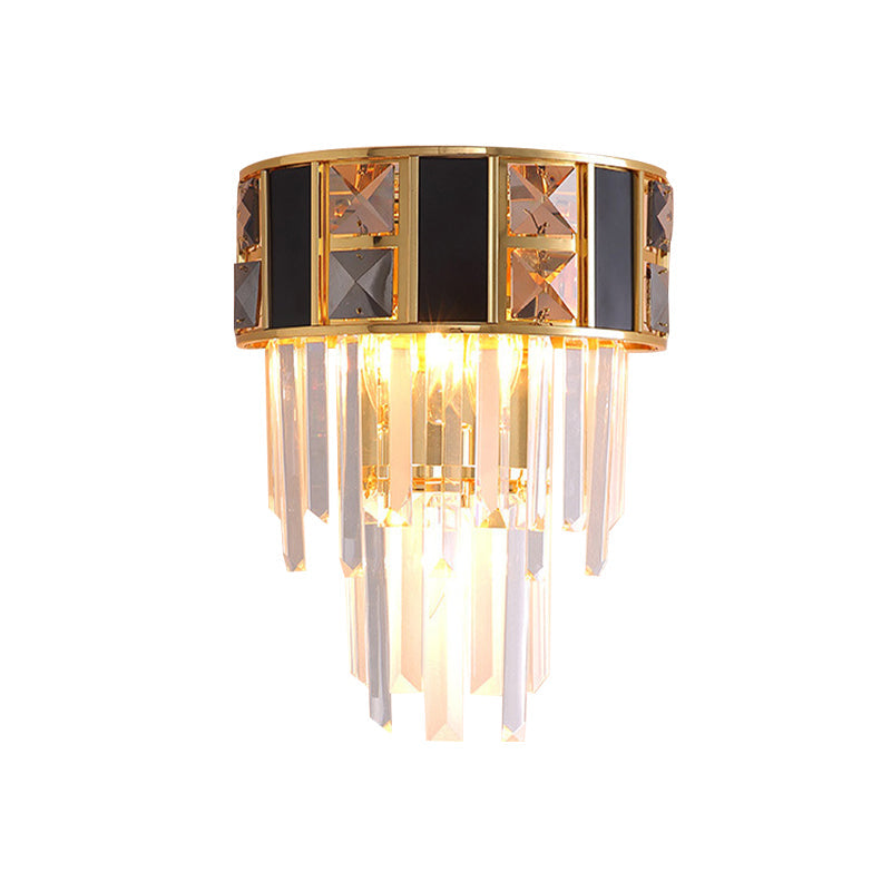 Lisslune | Black and gold staggered wall light Simplicity Clear K9 crystals 3 heads living room wall light