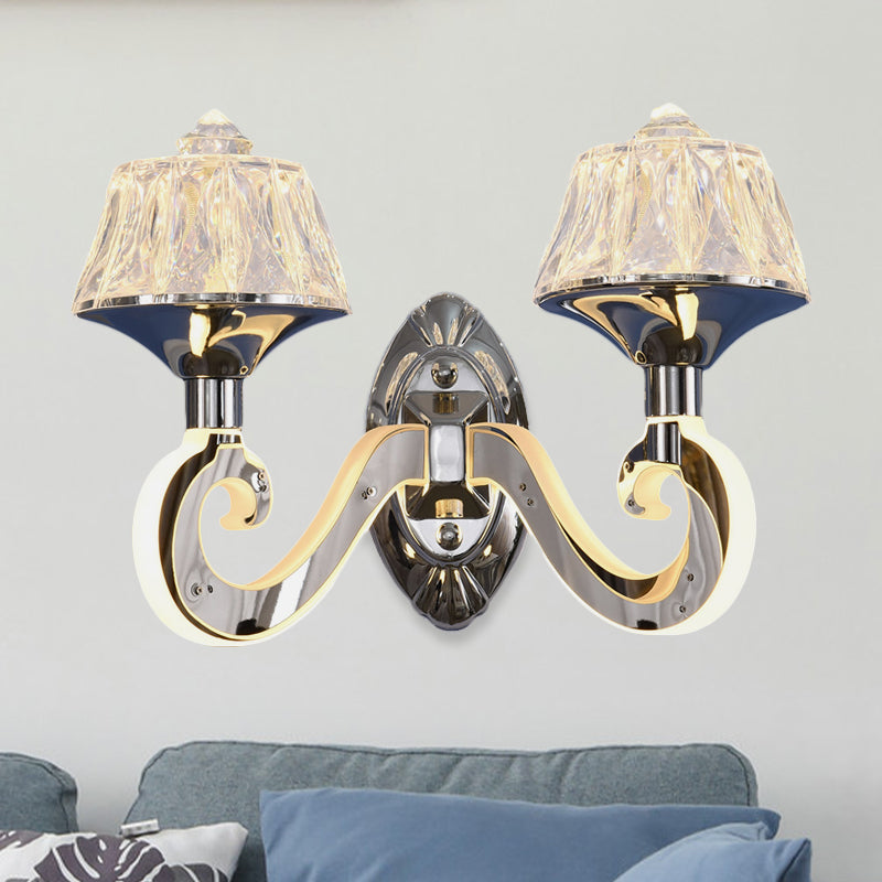 Lisslune | Clear Crystal Chrome Wall Light Narrow 1/2-Bulb Modern Wall Light with Illuminated Arm