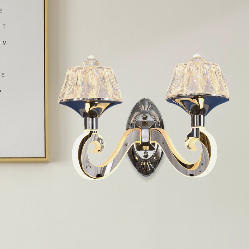 Lisslune | Clear Crystal Chrome Wall Light Narrow 1/2-Bulb Modern Wall Light with Illuminated Arm