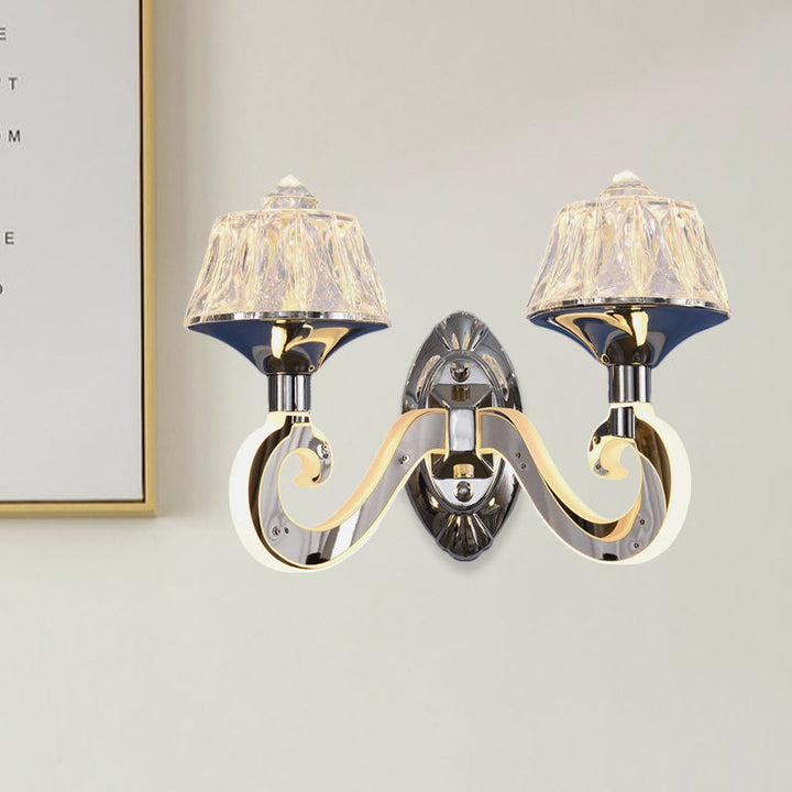 Lisslune | Clear Crystal Chrome Wall Light Narrow 1/2-Bulb Modern Wall Light with Illuminated Arm