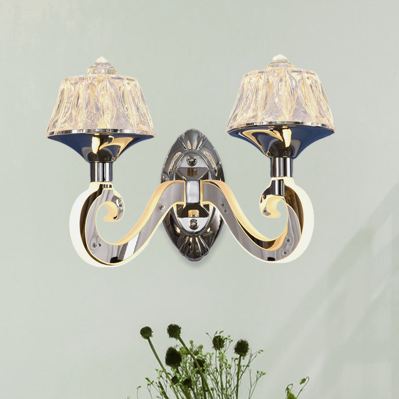 Lisslune | Clear Crystal Chrome Wall Light Narrow 1/2-Bulb Modern Wall Light with Illuminated Arm