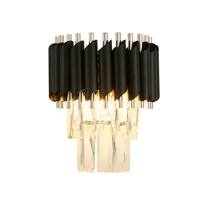 Lisslune | Contemporary Layered Wall Lighting 2-Light Clear K9 Crystal Wall Sconce Light in Black