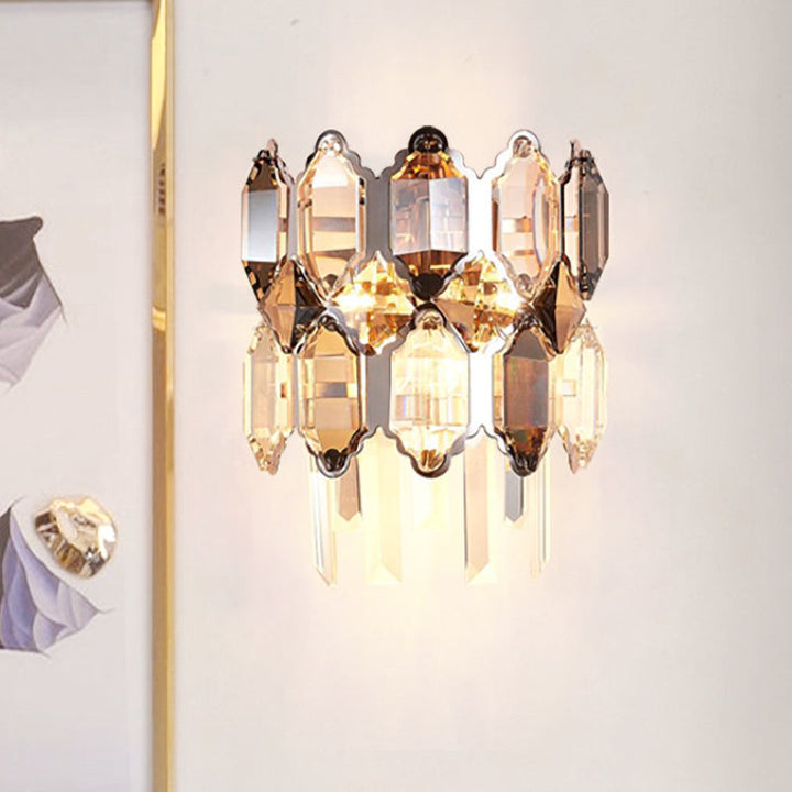 Lisslune | 2-Tier Clear Crystal Wall Light Minimalism 2 Heads Living Room Wall Lighting Fixture