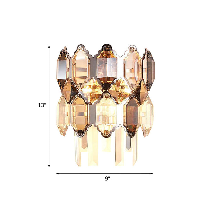 Lisslune | 2-Tier Clear Crystal Wall Light Minimalism 2 Heads Living Room Wall Lighting Fixture