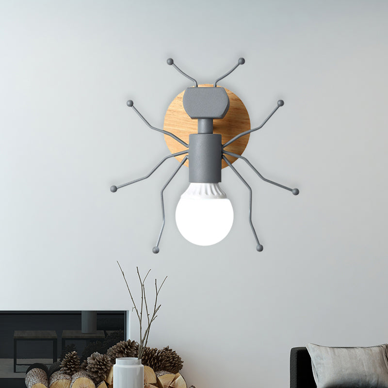Skørter | Ant Metal Wall Light Nordic 1 Bulb Gray/White/Green Wall Lighting with Wooden Back Plate