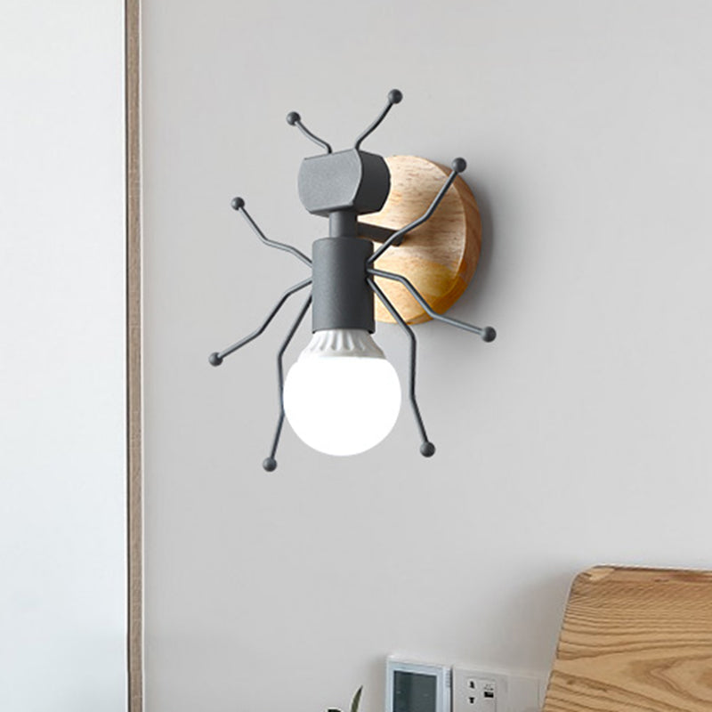 Skørter | Ant Metal Wall Light Nordic 1 Bulb Gray/White/Green Wall Lighting with Wooden Back Plate