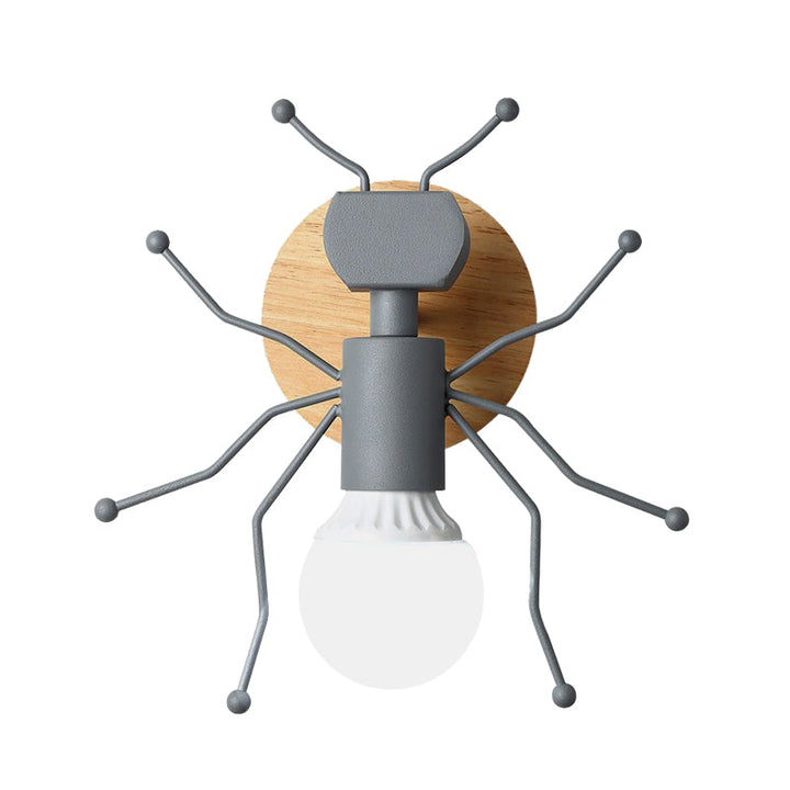 Skørter | Ant Metal Wall Light Nordic 1 Bulb Gray/White/Green Wall Lighting with Wooden Back Plate