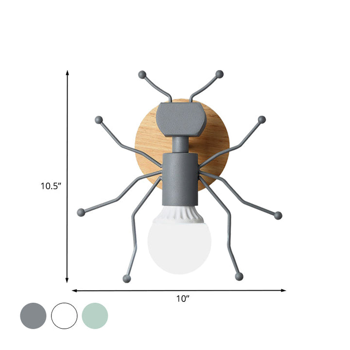 Skørter | Ant Metal Wall Light Nordic 1 Bulb Gray/White/Green Wall Lighting with Wooden Back Plate