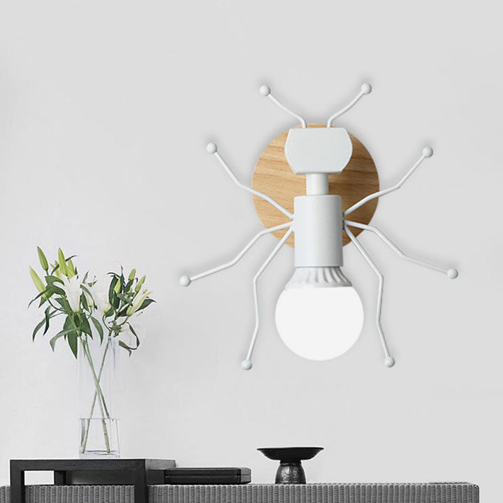 Skørter | Ant Metal Wall Light Nordic 1 Bulb Gray/White/Green Wall Lighting with Wooden Back Plate