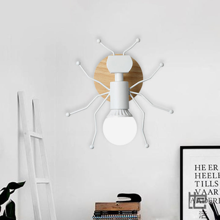 Skørter | Ant Metal Wall Light Nordic 1 Bulb Gray/White/Green Wall Lighting with Wooden Back Plate