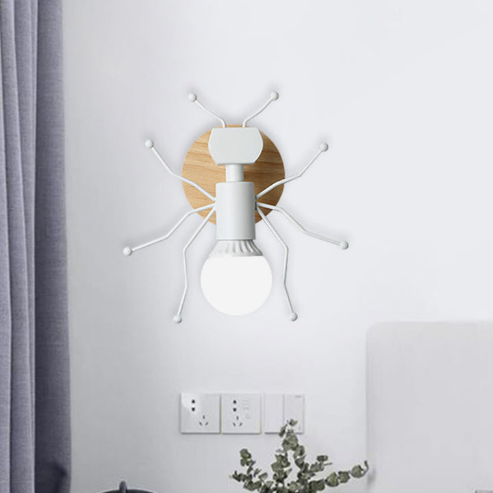 Skørter | Ant Metal Wall Light Nordic 1 Bulb Gray/White/Green Wall Lighting with Wooden Back Plate
