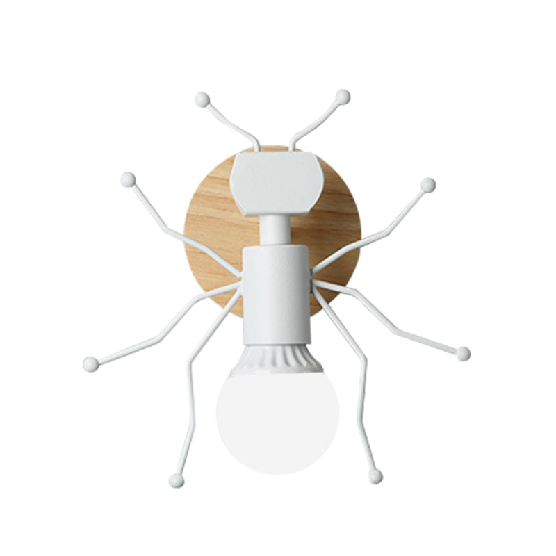 Skørter | Ant Metal Wall Light Nordic 1 Bulb Gray/White/Green Wall Lighting with Wooden Back Plate