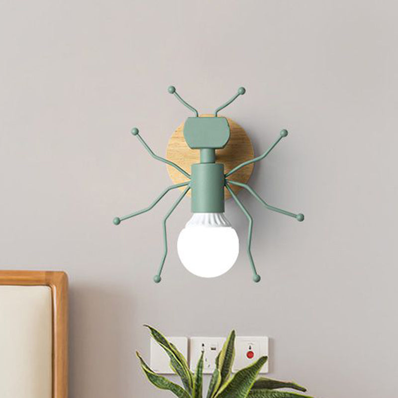 Skørter | Ant Metal Wall Light Nordic 1 Bulb Gray/White/Green Wall Lighting with Wooden Back Plate