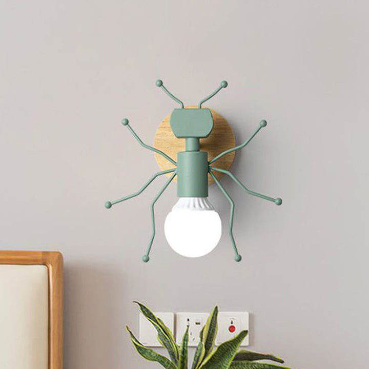 Skørter | Ant Metal Wall Light Nordic 1 Bulb Gray/White/Green Wall Lighting with Wooden Back Plate