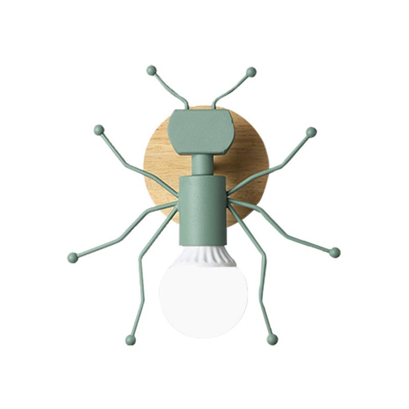 Skørter | Ant Metal Wall Light Nordic 1 Bulb Gray/White/Green Wall Lighting with Wooden Back Plate