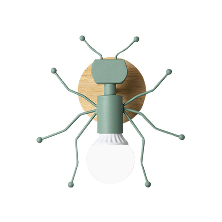 Skørter | Ant Metal Wall Light Nordic 1 Bulb Gray/White/Green Wall Lighting with Wooden Back Plate